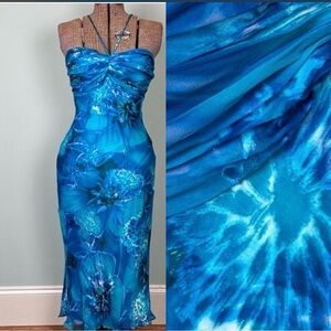 Cache Silk Elegant Blue Floral Dress